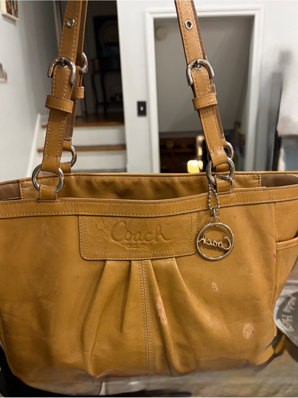 Coach Mustard Leather Shoulder Tote with Signature Charm